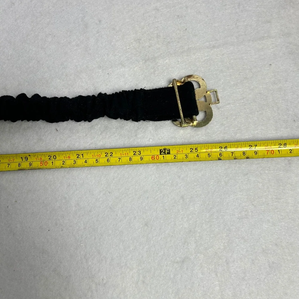 Vintage 80s Style Unbranded Womens M Black Gold Interlocking Knot Elastic Belt‎